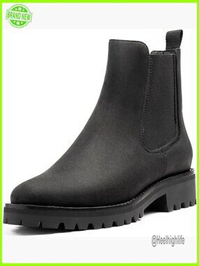 Women's Rugged Chelsea Boots, Leather Ankle Booties, Slip-On Work Boots